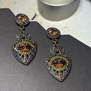 Vintage Heidi Daus Heirloom Pierced Elegant Multicolor Dangle Earrings